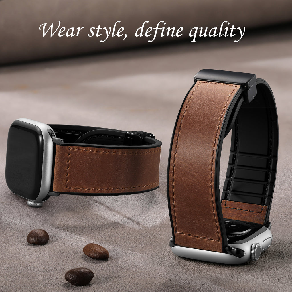 Charlam Magnetic Leather Bands Compatible with Apple Watch Bands 49mm 46mm 45mm 44mm 42mm 41mm 40mm 38mm Men Women,Genuine Leather Straps for iWatch Bands Ultra 3/2/1 SE Series 11 10 9 8 7 6 5 4 3 2 1